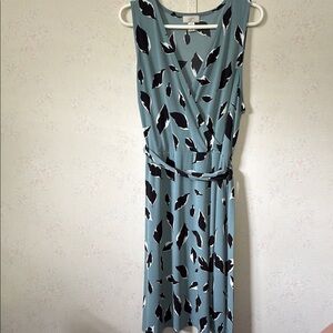 LOFT Sleeveless Midi Dress in Black and White Leaf Pattern